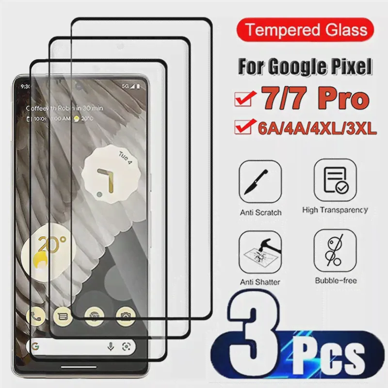 Защитное стекло 3ШТ для Google Pixel 7 7 Pro 6A 4 4XL 3 3XL, защитная пленка для экрана с полным покрытием, высококачественное закаленное стекло