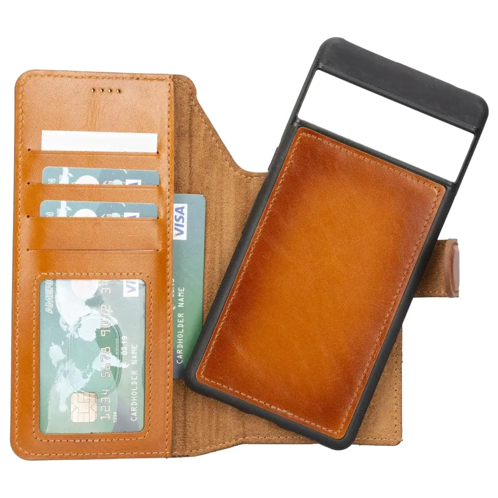 Google Pixel 7 Series Detachble Leather Magic Wallet Case - Google Pixel 7 Pro / Tan-0