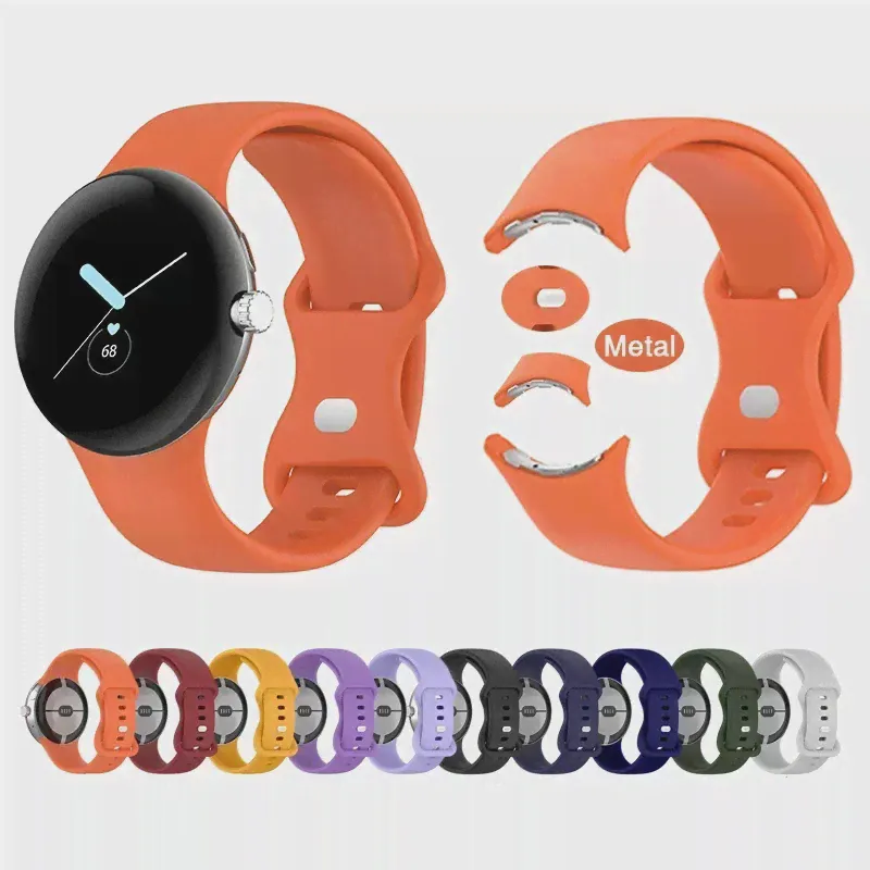 Оригинальный силиконовый ремешок для Google Pixel Watch 2 1 Металлическая пряжка Силиконовый ремешок для часов Полный чехол Ремешок Google Pixel Watch 2 1-0